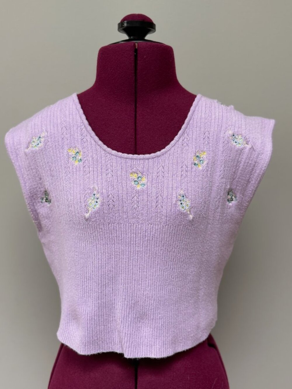 Free People Intimately Lavender Knit Top With Floral Embroidery - Size S